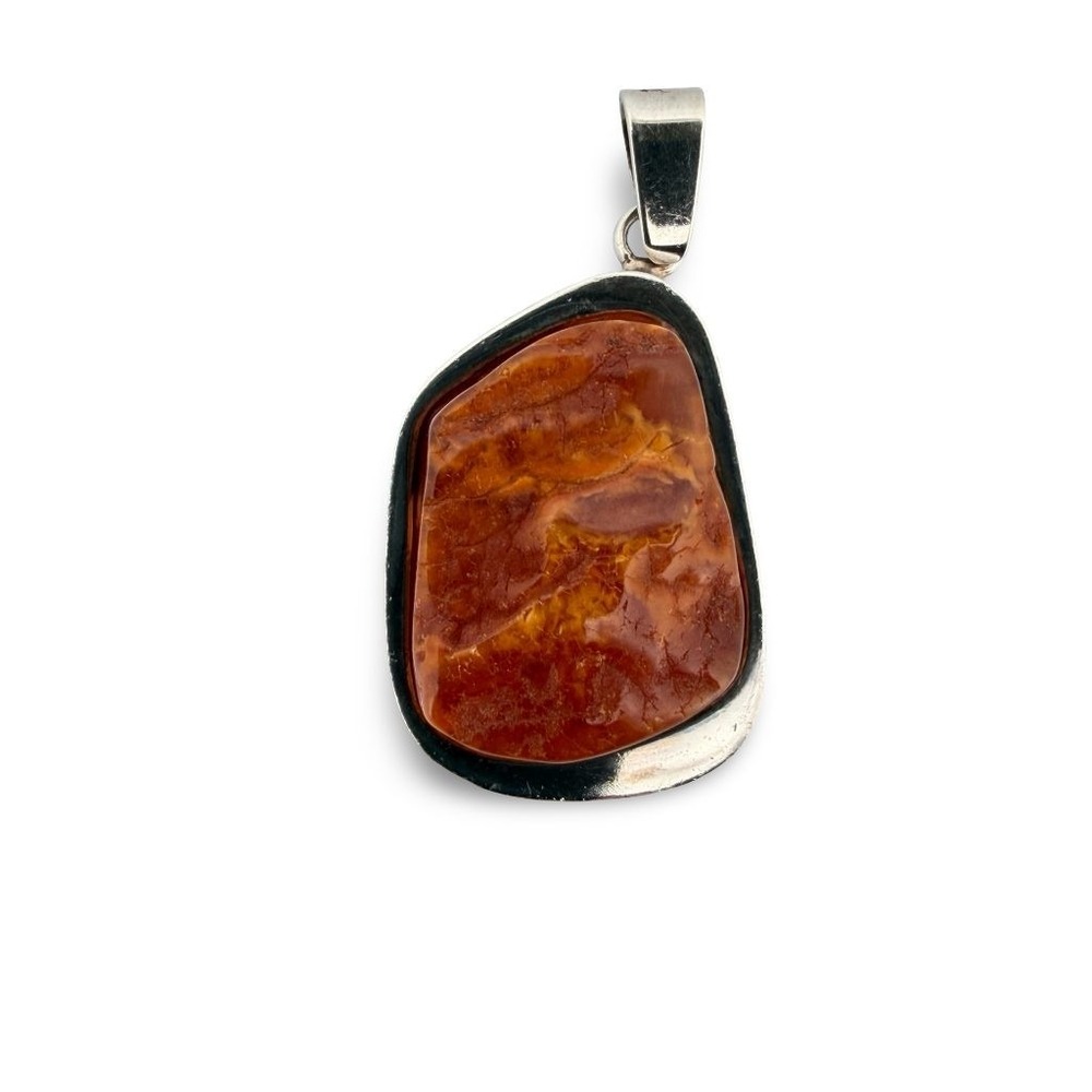 Vintage Natural Baltic Amber Sterling Silver 925 Pendant Freeform Cognac Butters